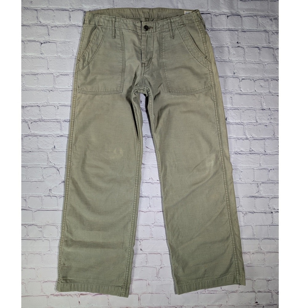 orSlow Baker Fatigue Pants Mens 2 Cotton Olive Green Made in Japan Cinch Back